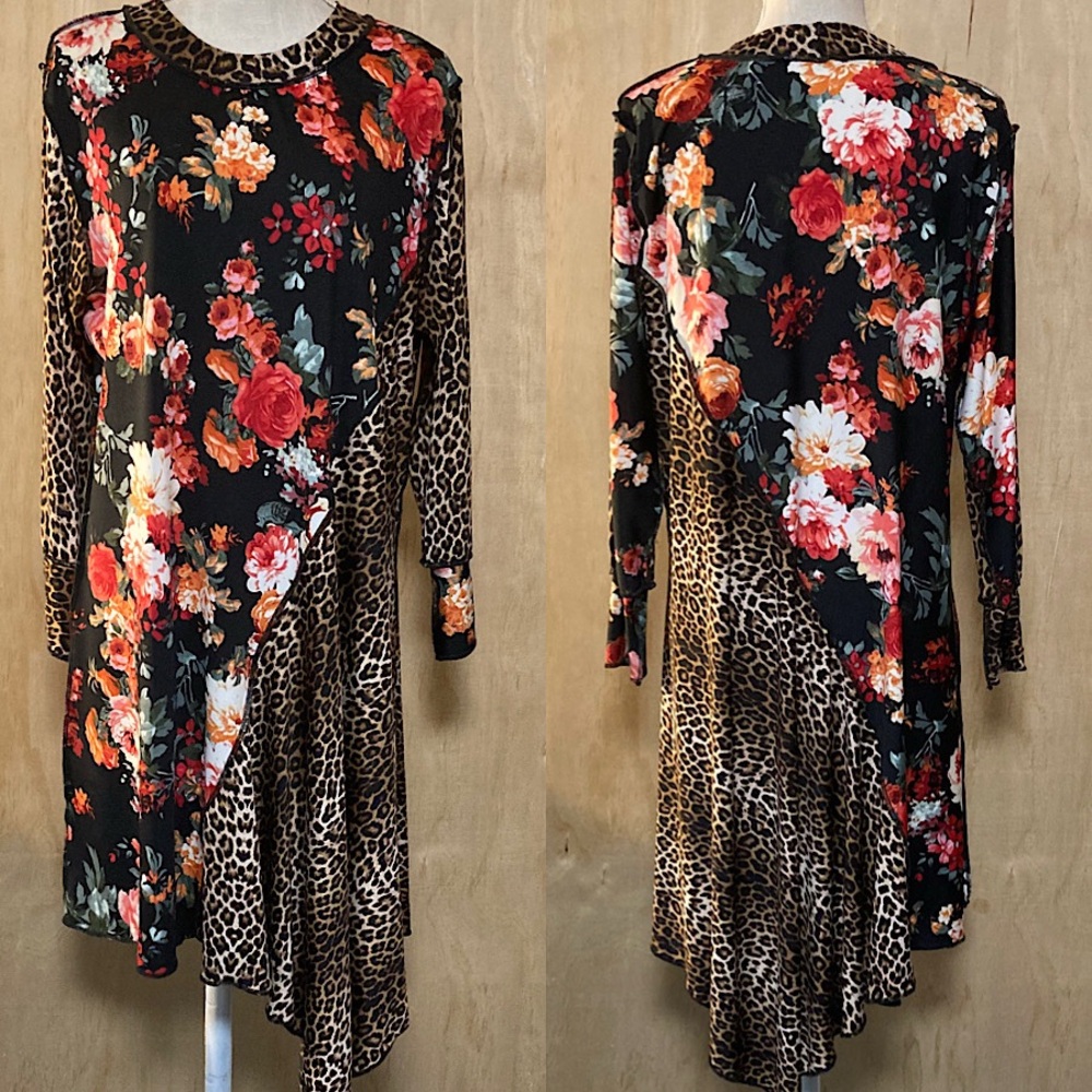 Floral and Leopard Print Dress